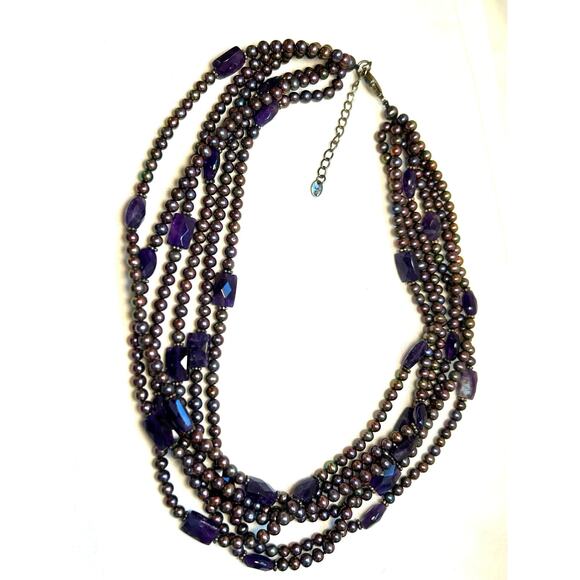 Lucas Lameth Multistrand Purple Freshwater Pearl Amethyst Necklace 114 grams - Picture 1 of 10